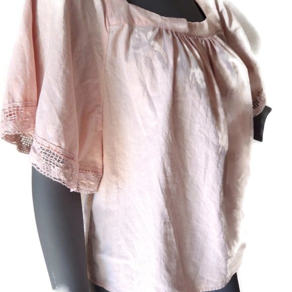 DOWNEAST Pink Cotton Peasant Blouse/ Top/ Crochet Trim/ Square Neck/ Size M - Picture 4 of 11